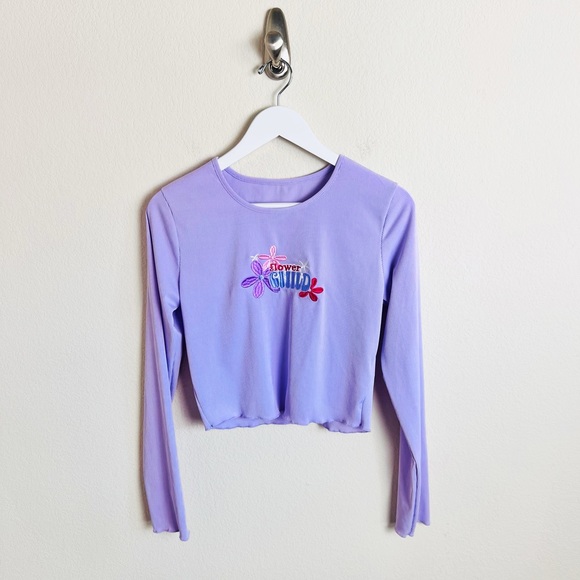 Light Purple Lavender Ribbed Flower Child 70s Long Sleeve Blouse - Picture 1 of 7